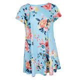 Maxbell Women's Summer Short Sleeve Round Neck Floral Dress with Pocket Blue XL