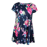 Maxbell Women's Summer Short Sleeve Round Neck Floral Dress with Pocket Navy M