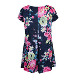 Maxbell Women's Summer Short Sleeve Round Neck Floral Dress with Pocket Navy M