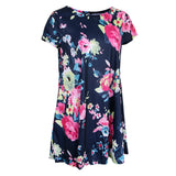 Maxbell Women's Summer Short Sleeve Round Neck Floral Dress with Pocket Navy L