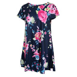 Maxbell Women's Summer Short Sleeve Round Neck Floral Dress with Pocket Navy L