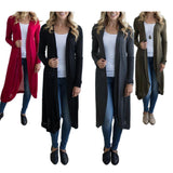 Women's Solid Knit Open Front Long Sleeve Coat Cardigan Sweater Red S