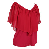 Maxbell Women's Cold Shoulder Ruffle Sleeve V Neck Chiffon T-Shirts Red M
