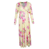 Maxbell Women's Floral Maxi Dresses Long Sleeve V-Neck Sexy Beach Dress 2XL Yellow