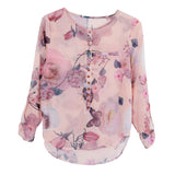 Plus Size Women Floral Butterfly Beach Button T-Shirt Chiffon Top 3XL Orange