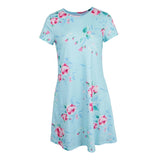 Casual Floral Flare Dress Short Sleeve A line Loose Fit Pockets S Green