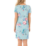 Maxbell Casual Floral Flare Dress Short Sleeve A line Loose Fit Pockets M Green