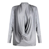 Maxbell Women Long Sleeve Irregular Pile Collar Loose Pullover Shirt Gray L