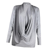 Maxbell Women Long Sleeve Irregular Pile Collar Loose Pullover Shirt Gray L