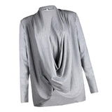 Maxbell Women Long Sleeve Irregular Pile Collar Loose Pullover Shirt Gray L