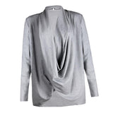 Maxbell Women Long Sleeve Irregular Pile Collar Loose Pullover Shirt Gray XL