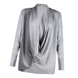 Maxbell Women Long Sleeve Irregular Pile Collar Loose Pullover Shirt Gray XL