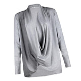 Maxbell Women Long Sleeve Irregular Pile Collar Loose Pullover Shirt Gray XL