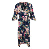 Maxbell Women's Summer Beach Floral V Neck High Split Wrap Long Maxi Dress Navy XL