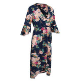 Maxbell Women's Summer Beach Floral V Neck High Split Wrap Long Maxi Dress Navy XL