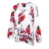 Maxbell Women's V-Neck Bell Sleeve Blouse Floral Print Wrap Front Top Shirt L White