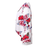 Maxbell Women's V-Neck Bell Sleeve Blouse Floral Print Wrap Front Top Shirt L White