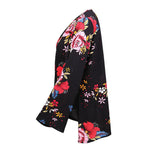 Maxbell Women's V-Neck Bell Sleeve Blouse Floral Print Wrap Front Top Shirt M Black