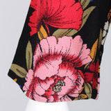Maxbell Women's V-Neck Bell Sleeve Blouse Floral Print Wrap Front Top Shirt M Black