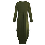 Maxbell Womens Casual V Neck  Long Sleeve Side Split Maxi Dress with Pocket Green XL