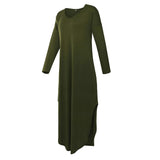 Maxbell Womens Casual V Neck  Long Sleeve Side Split Maxi Dress with Pocket Green XL