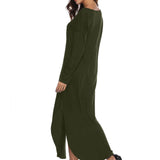Maxbell Womens Casual V Neck  Long Sleeve Side Split Maxi Dress with Pocket Green XL
