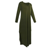 Maxbell Womens Casual V Neck  Long Sleeve Side Split Maxi Dress with Pocket Green XL