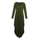 Maxbell Womens Casual V Neck  Long Sleeve Side Split Maxi Dress with Pocket Green XL