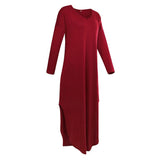 Maxbell Womens Casual V Neck  Long Sleeve Side Split Maxi Dress with Pocket Red S