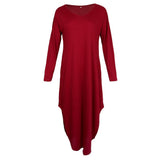 Maxbell Womens Casual V Neck  Long Sleeve Side Split Maxi Dress with Pocket Red S