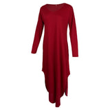 Maxbell Womens Casual V Neck  Long Sleeve Side Split Maxi Dress with Pocket Red S