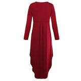Maxbell Womens Casual V Neck  Long Sleeve Side Split Maxi Dress with Pocket Red S