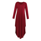 Maxbell Womens Casual V Neck  Long Sleeve Side Split Maxi Dress with Pocket Red S