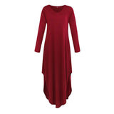 Maxbell Womens Casual V Neck  Long Sleeve Side Split Maxi Dress with Pocket Red S