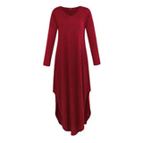 Maxbell Womens Casual V Neck  Long Sleeve Side Split Maxi Dress with Pocket Red S