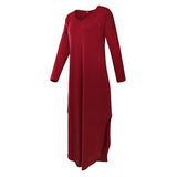 Maxbell Womens Casual V Neck  Long Sleeve Side Split Maxi Dress with Pocket Red S