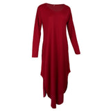 Maxbell Womens Casual V Neck  Long Sleeve Side Split Maxi Dress with Pocket Red S