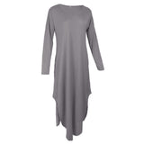 Maxbell Womens Casual V Neck  Long Sleeve Side Split Maxi Dress with Pocket Gray M