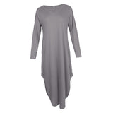 Maxbell Womens Casual V Neck  Long Sleeve Side Split Maxi Dress with Pocket Gray M
