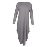 Maxbell Womens Casual V Neck  Long Sleeve Side Split Maxi Dress with Pocket Gray M