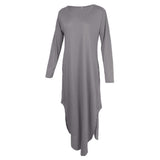 Maxbell Womens Casual V Neck  Long Sleeve Side Split Maxi Dress with Pocket Gray L