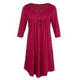 Maxbell Women's 3/4 Sleeve Casual Loose Buttons Pleated Tops Blouse Dress M Purple