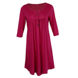 Maxbell Women's 3/4 Sleeve Casual Loose Buttons Pleated Tops Blouse Dress M Purple