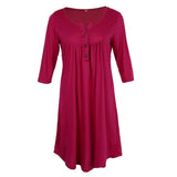 Maxbell Women's 3/4 Sleeve Casual Loose Buttons Pleated Tops Blouse Dress M Purple