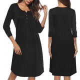 Maxbell Women's 3/4 Sleeve Casual Loose Buttons Pleated Tops Blouse Dress S Black