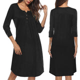 Maxbell Women's 3/4 Sleeve Casual Loose Buttons Pleated Tops Blouse Dress S Black