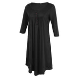 Maxbell Women's 3/4 Sleeve Casual Loose Buttons Pleated Tops Blouse Dress S Black