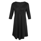 Maxbell Women's 3/4 Sleeve Casual Loose Buttons Pleated Tops Blouse Dress S Black