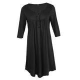 Maxbell Women's 3/4 Sleeve Casual Loose Buttons Pleated Tops Blouse Dress S Black