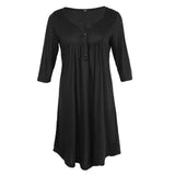 Maxbell Women's 3/4 Sleeve Casual Loose Buttons Pleated Tops Blouse Dress S Black